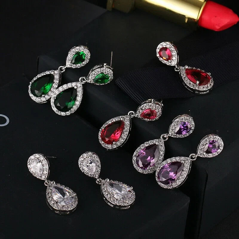 Women's Silver Plated White Stud Drop Earrings | Wedding Gift