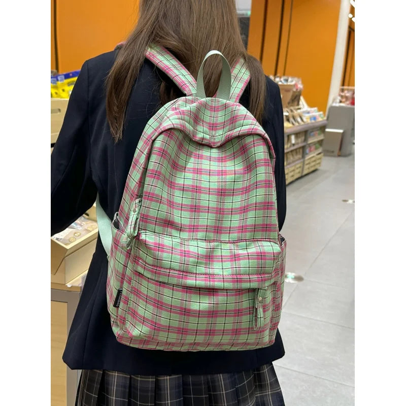 Nixie Lightweight Nylon Plaid Backpack for School & Travel