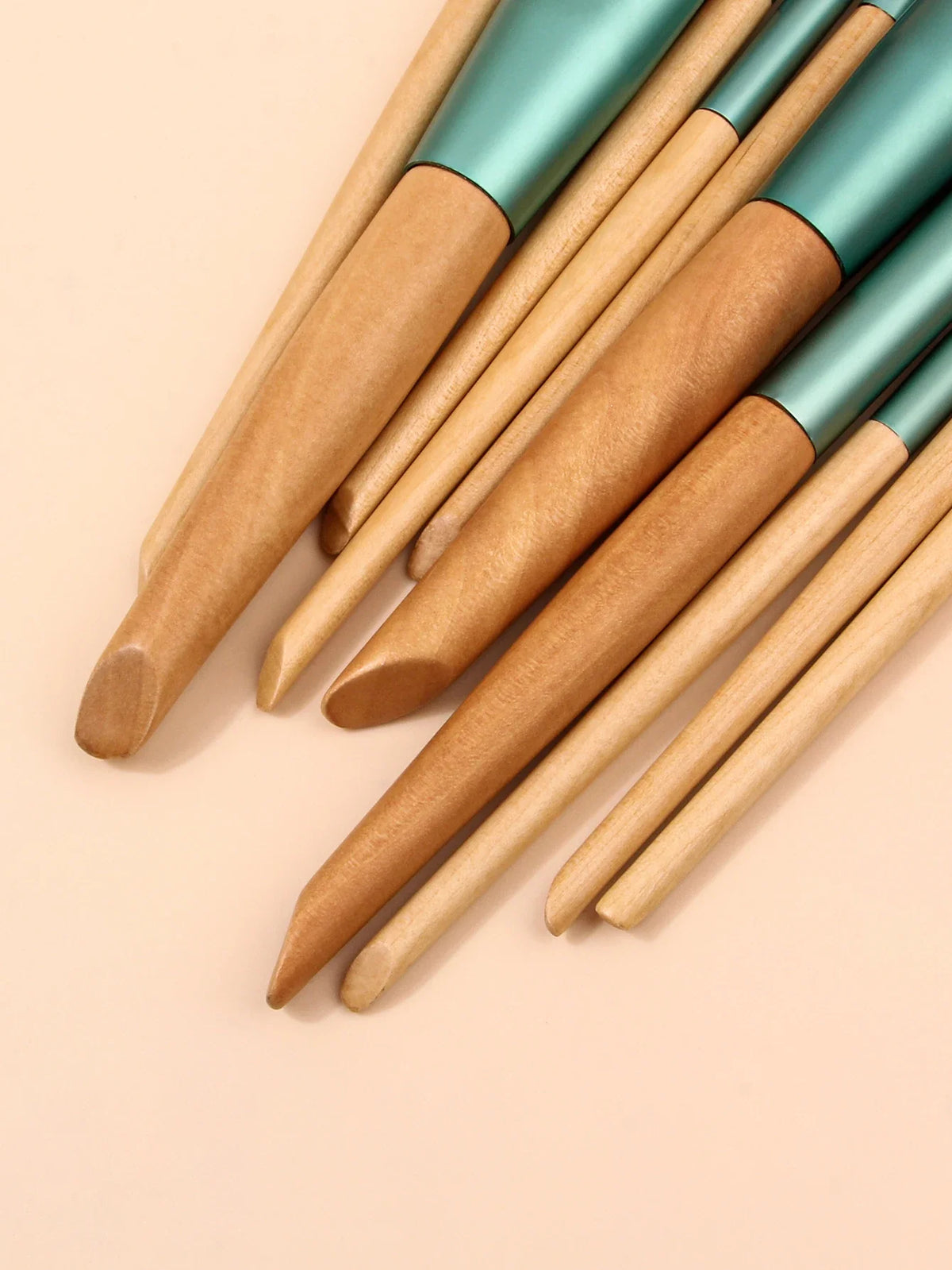 10-Piece Wooden Makeup Brush Set with Storage Bucket