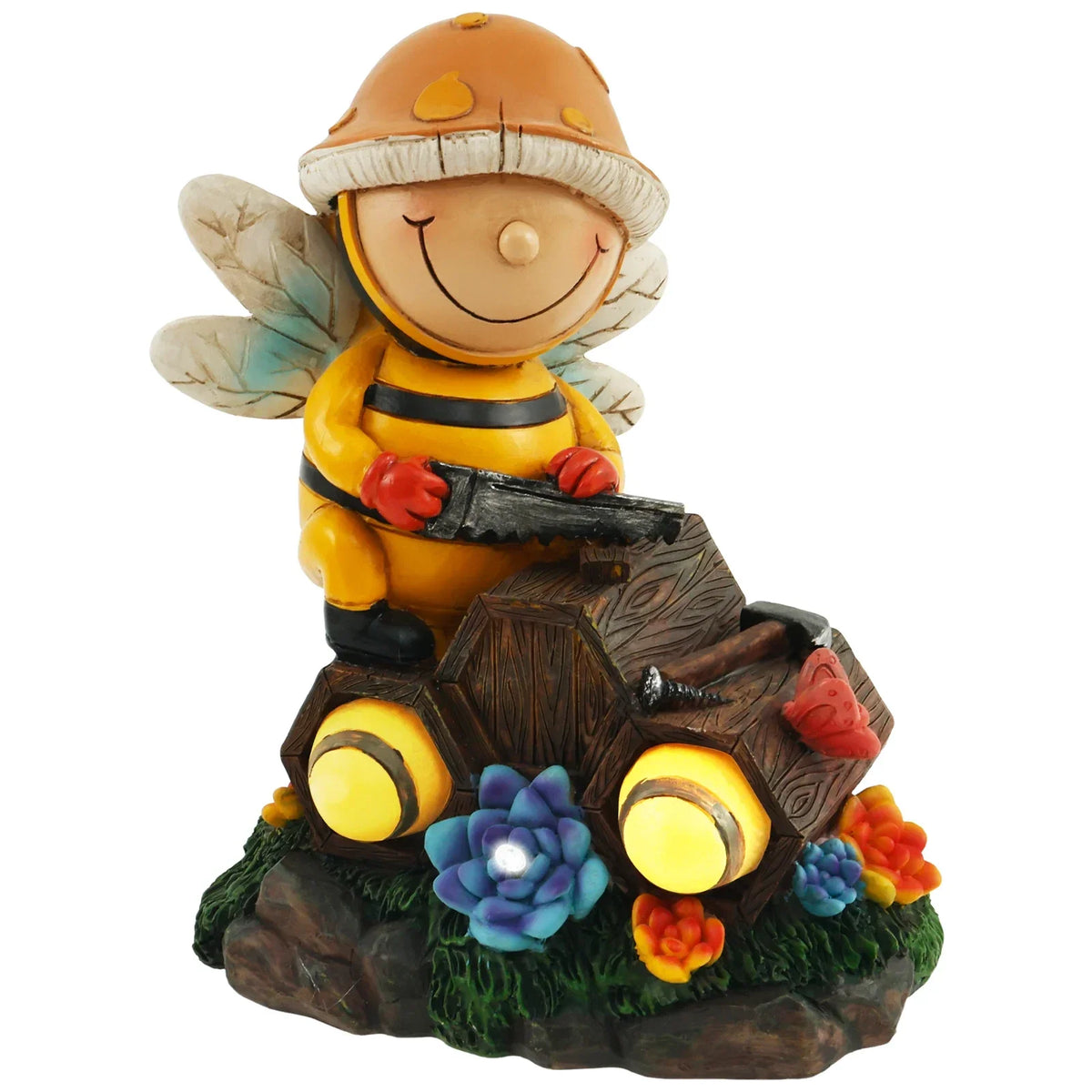 Solar LED Garden Statue – Resin Bee & Turtle Outdoor Figurine