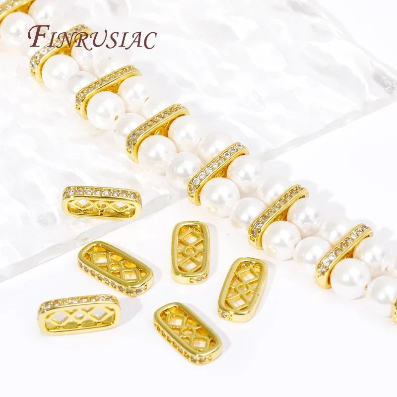18K Gold Plated Zircon Rectangle Spacer Beads | DIY Jewelry