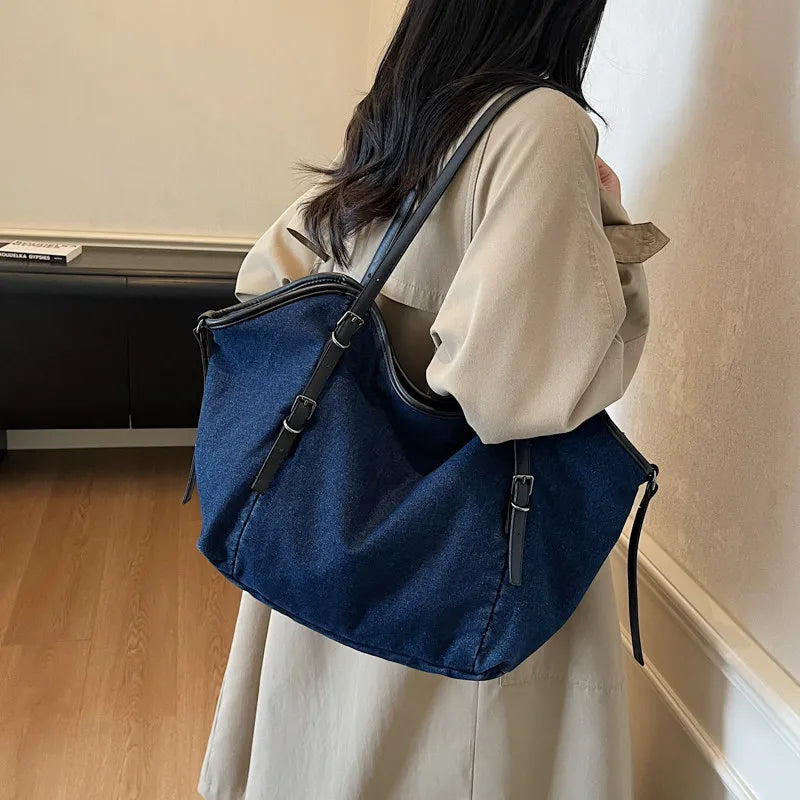 Nixie Denim Tote Bag – Large Women's Shoulder Bag for Work