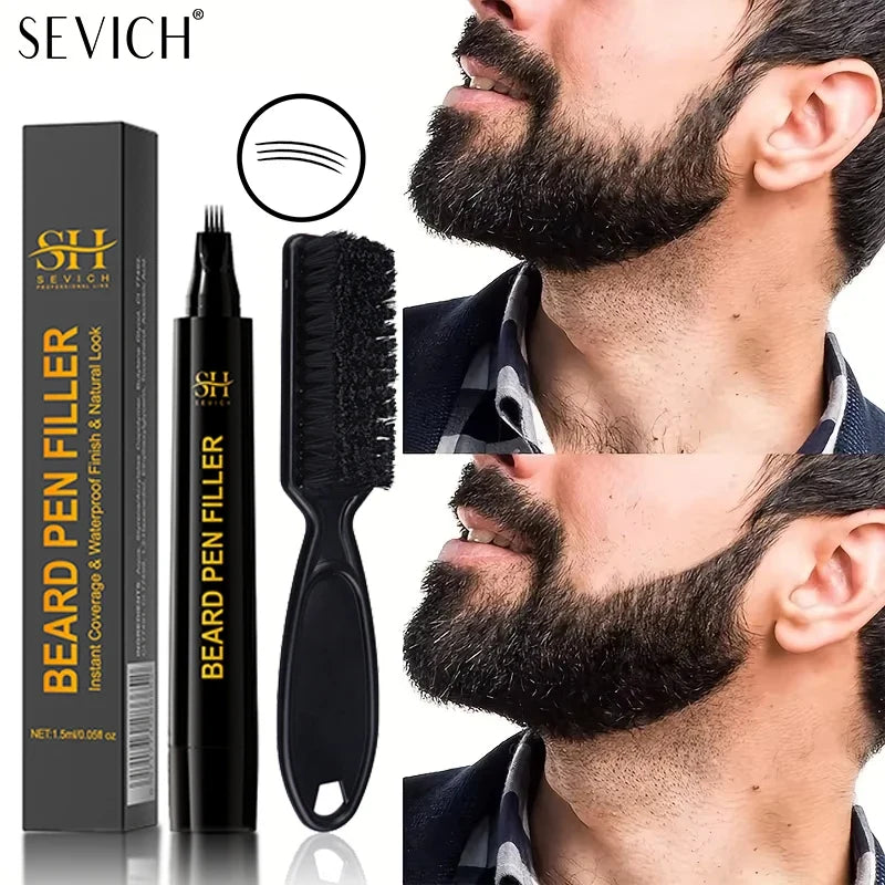 Sevich Beard Filler Pen Kit – 4-Prong Waterproof Pencil & Brush