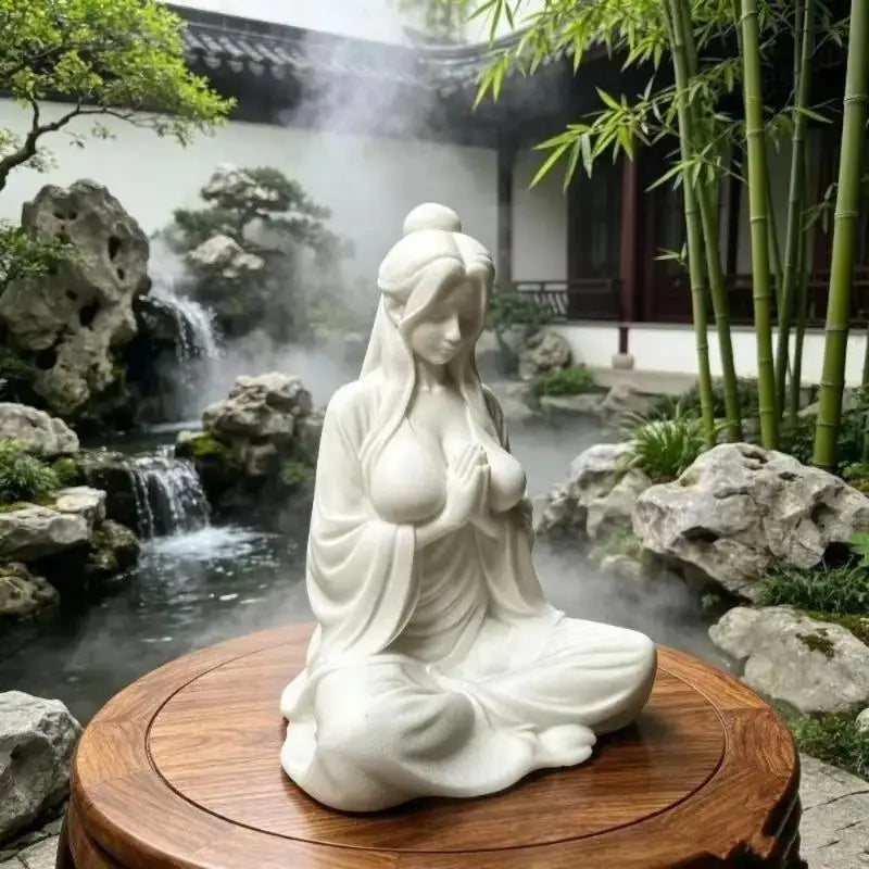 Mini Meditation Lady Figurine – Zen Matte White Desktop Statue