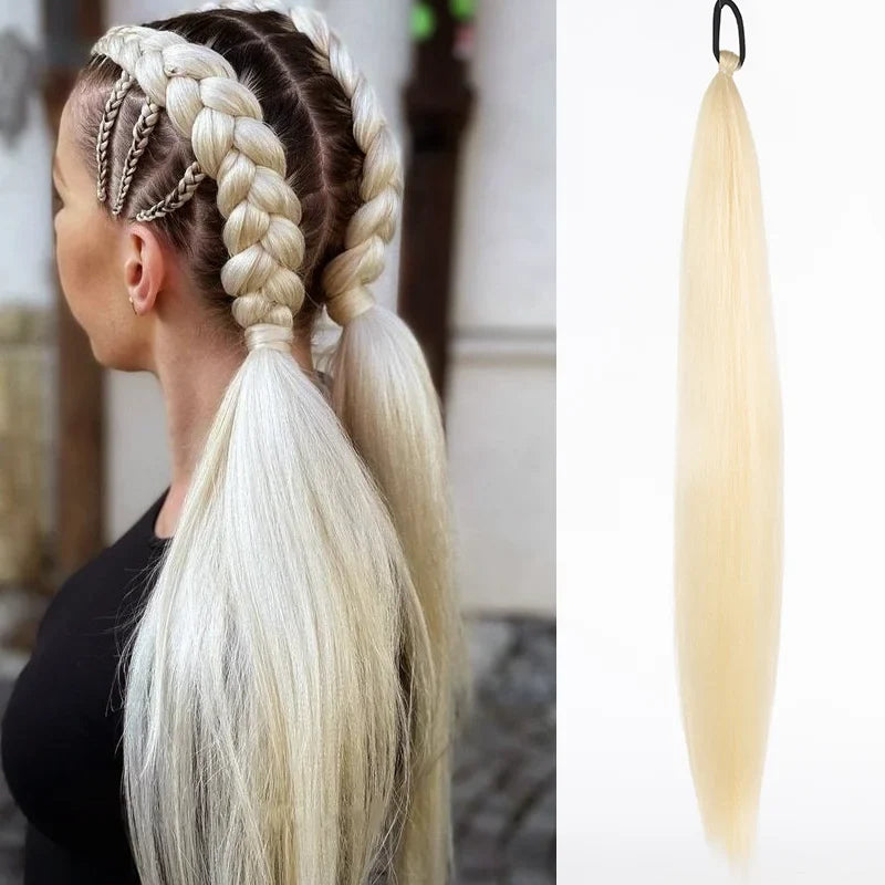 26" Synthetic Ponytail Extension Ombre Pink Purple Blue | Kanekalon