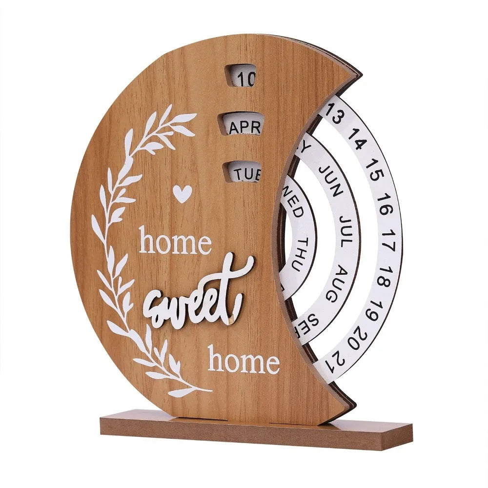 Wooden Perpetual Desk Calendar – Rotatable 3-Disc Date Keeper