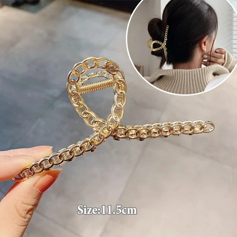 Metal Geometric Hair Claw Clips – Gold & Silver for Women