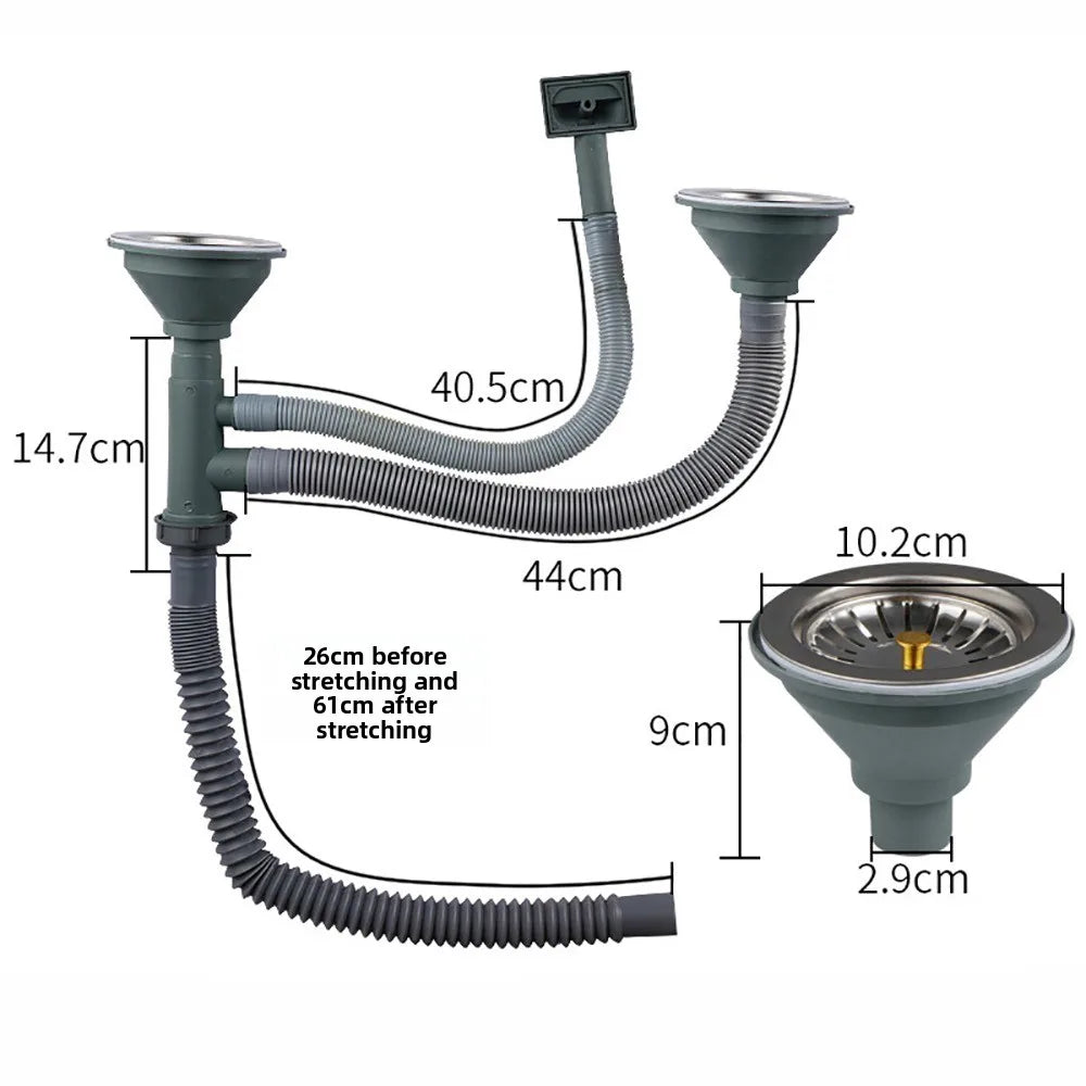 Stainless Steel Kitchen Sink Drain Pipe Set – Single/Double Slot