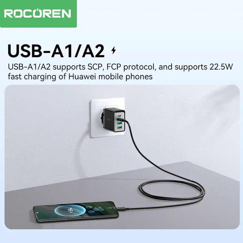 Rocoren GaN 45W 4-Port USB-C Fast Charger for iPhone & Samsung