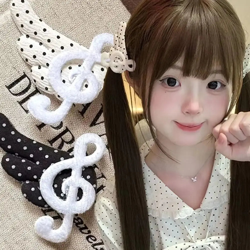 Musical Note Angel Wings Hair Clips – Black & White Barrettes