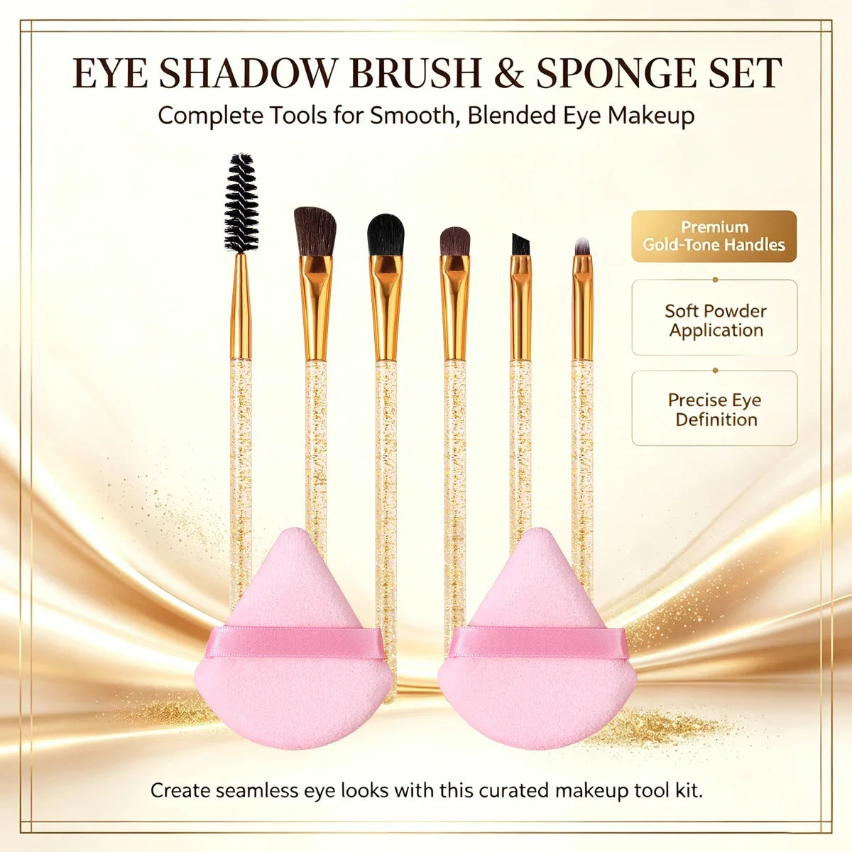 8-Piece Makeup Brush Set – Eye, Brow, Liner & Sponge Puff