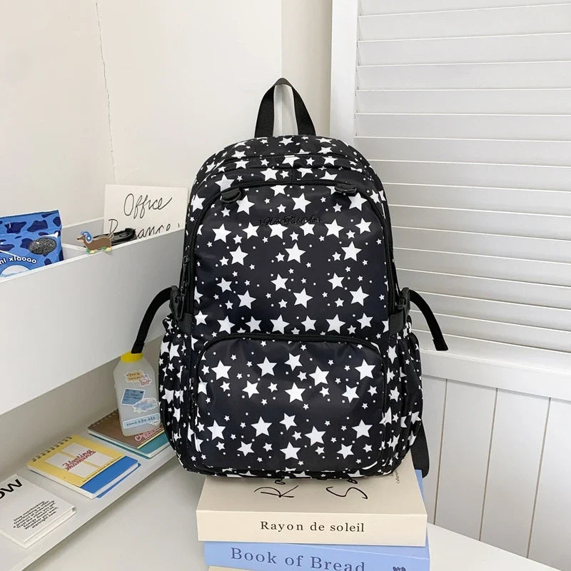 Korean Star Pattern Girls Backpack – Large Capacity Lightweight