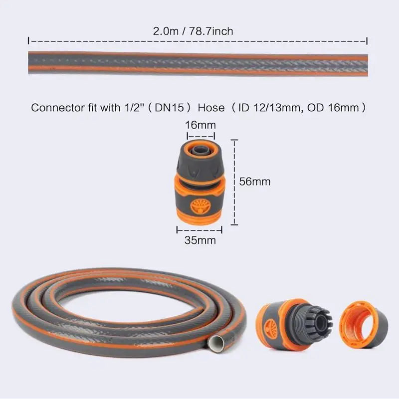Quick Connect Garden Hose Extension 1/2" 2m Set & Shower Nozzle