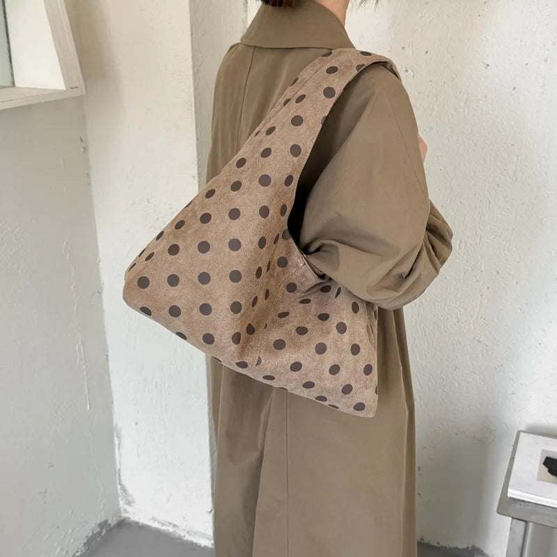 Nixie Faux Suede Polka Dot Tote Bag – Large Shoulder Bag