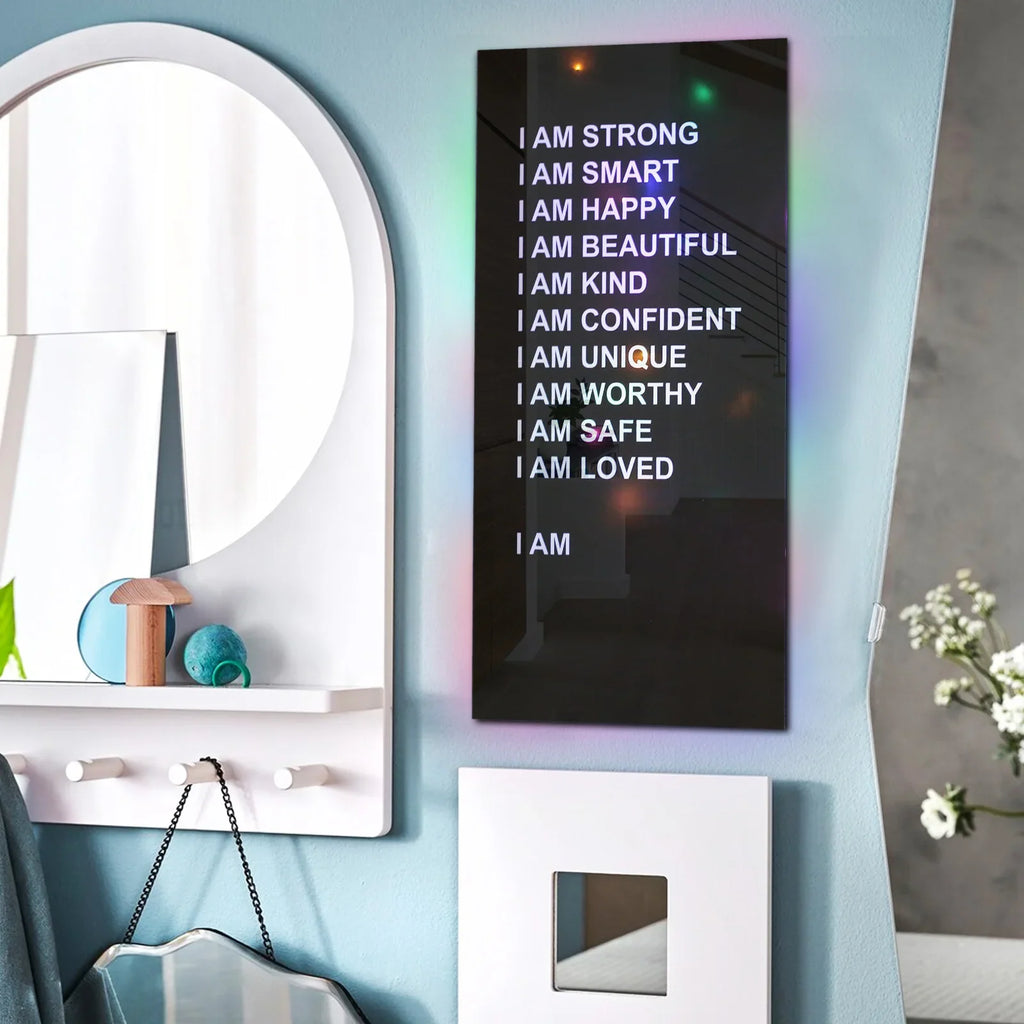Affirmations Mirror with Colorful LED String Lights | Acrylic