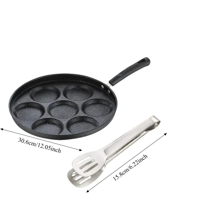 Cast Iron 7-Hole Egg Skillet Set with Tongs – Induction Safe
