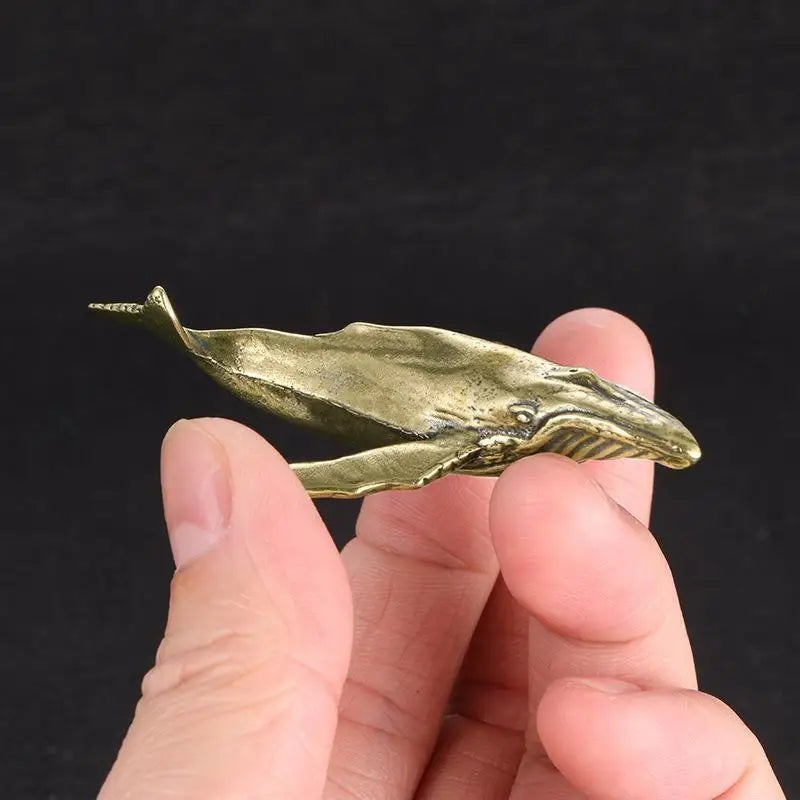 Mini Solid Brass Whale Statue – Vintage Rustic Sea Figurine