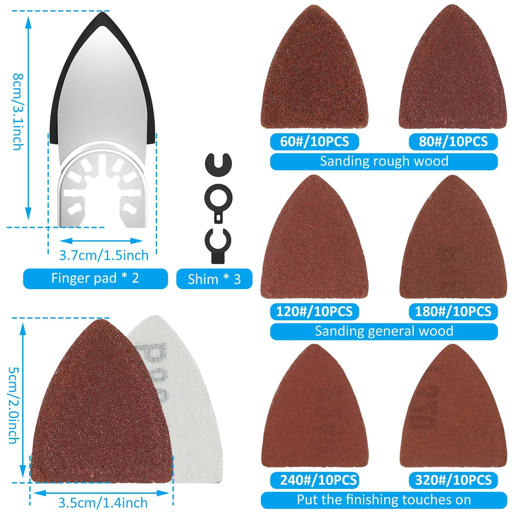 82pc Triangular & Finger Sanding Pads 60-240 Grit Multi-Tool Kit