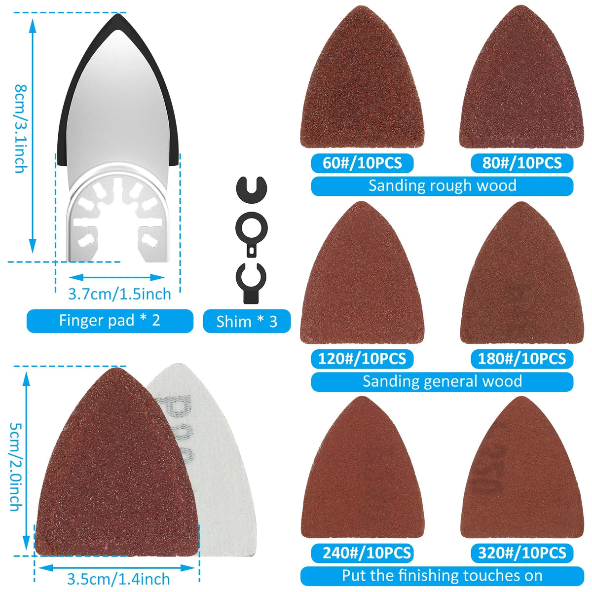 82pc Triangular & Finger Sanding Pads 60-240 Grit Multi-Tool Kit