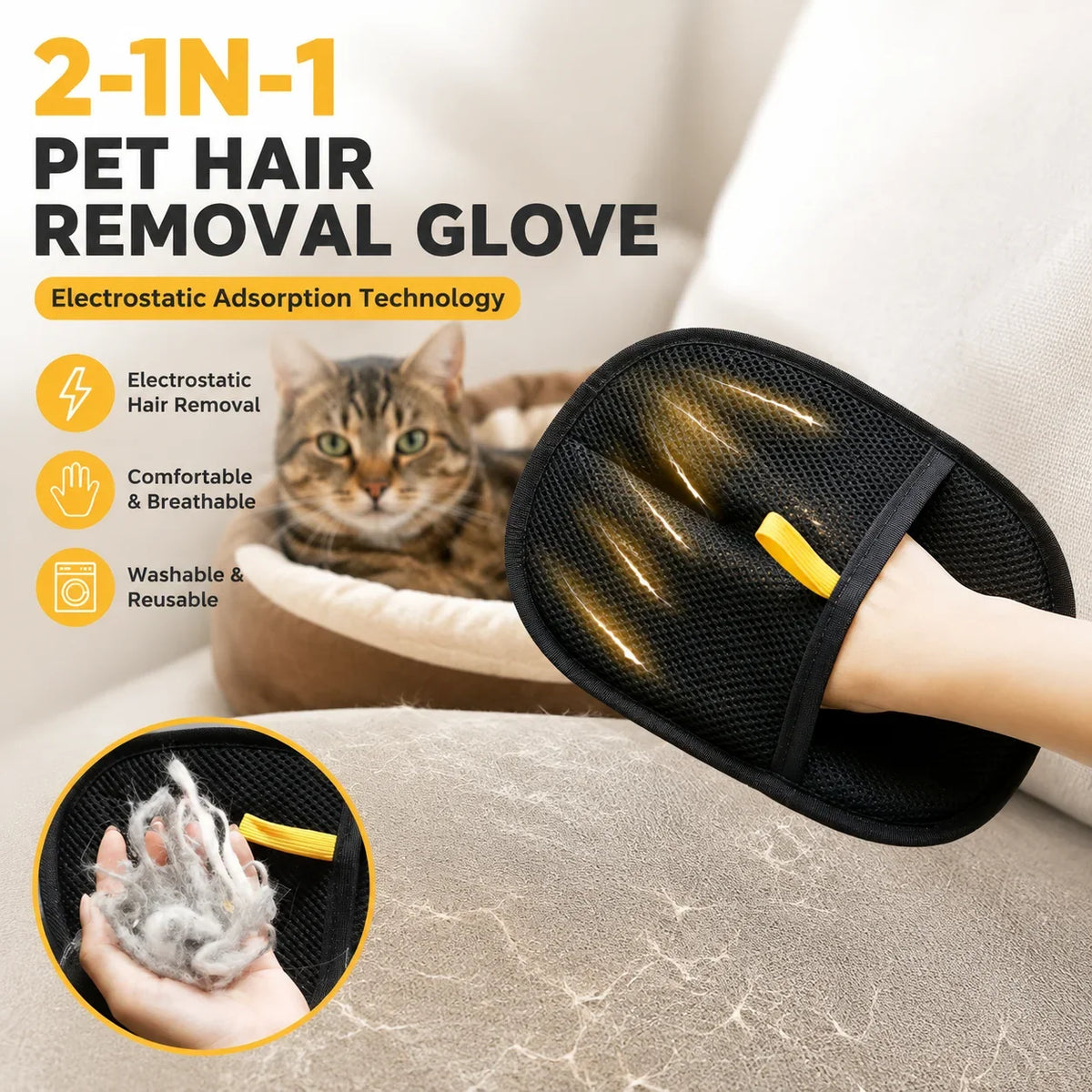 Pet Hair Removal Glove – Lint & Cat Hair Remover Tool