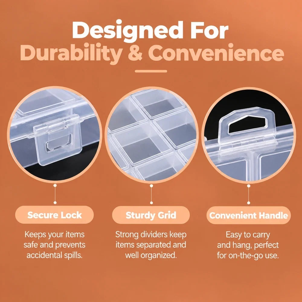 28-Cell Clear Plastic Storage Box with Dividers for Beads & Crafts