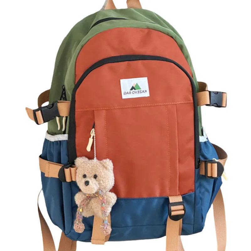 Retro Color-Block Large Backpack – School & Commuter Bag