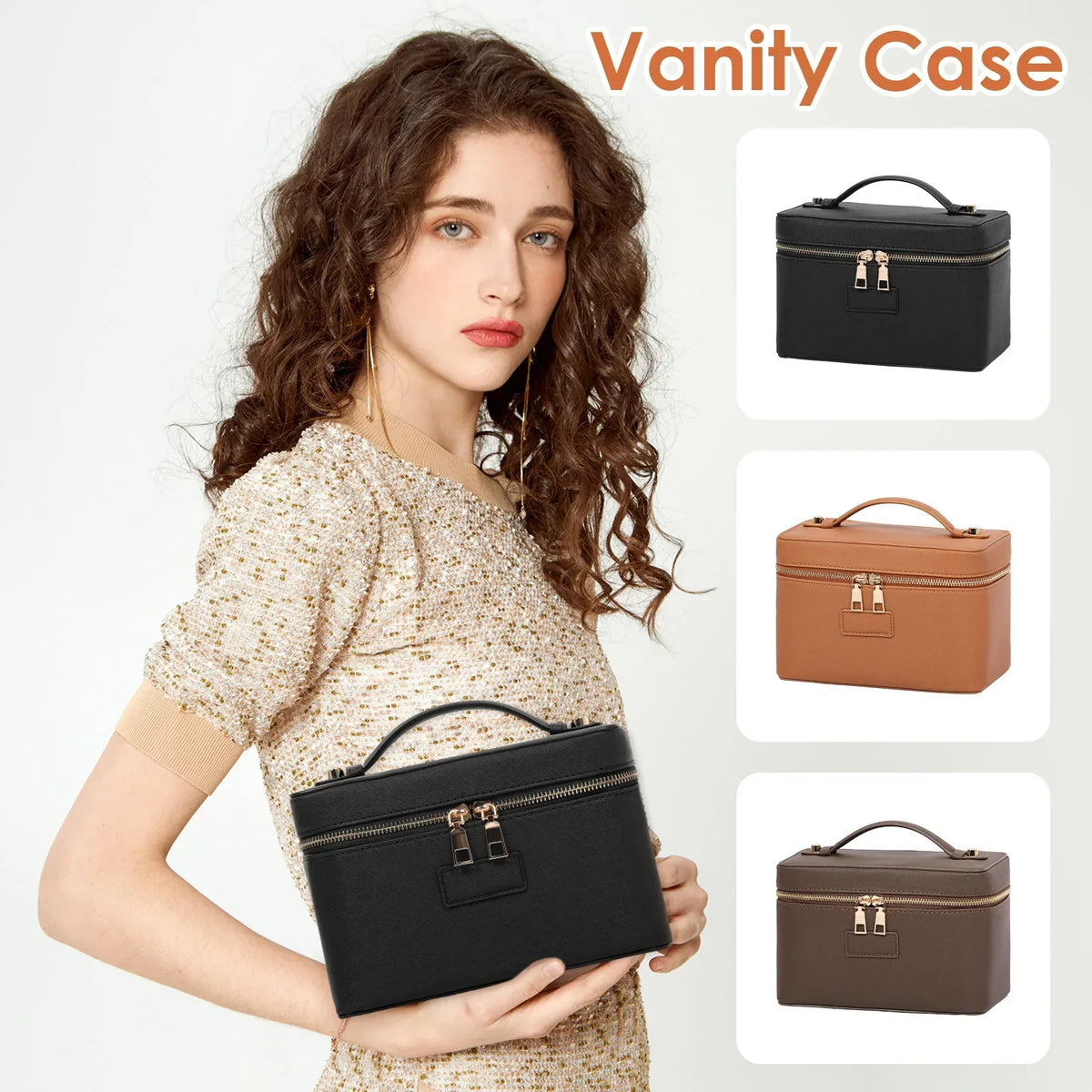 PU Leather Cosmetic Bag – Large Travel Makeup Organizer