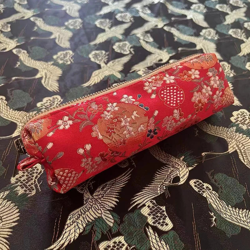 Vintage Embroidery Pencil Case Large Capacity Cotton Linen Pouch