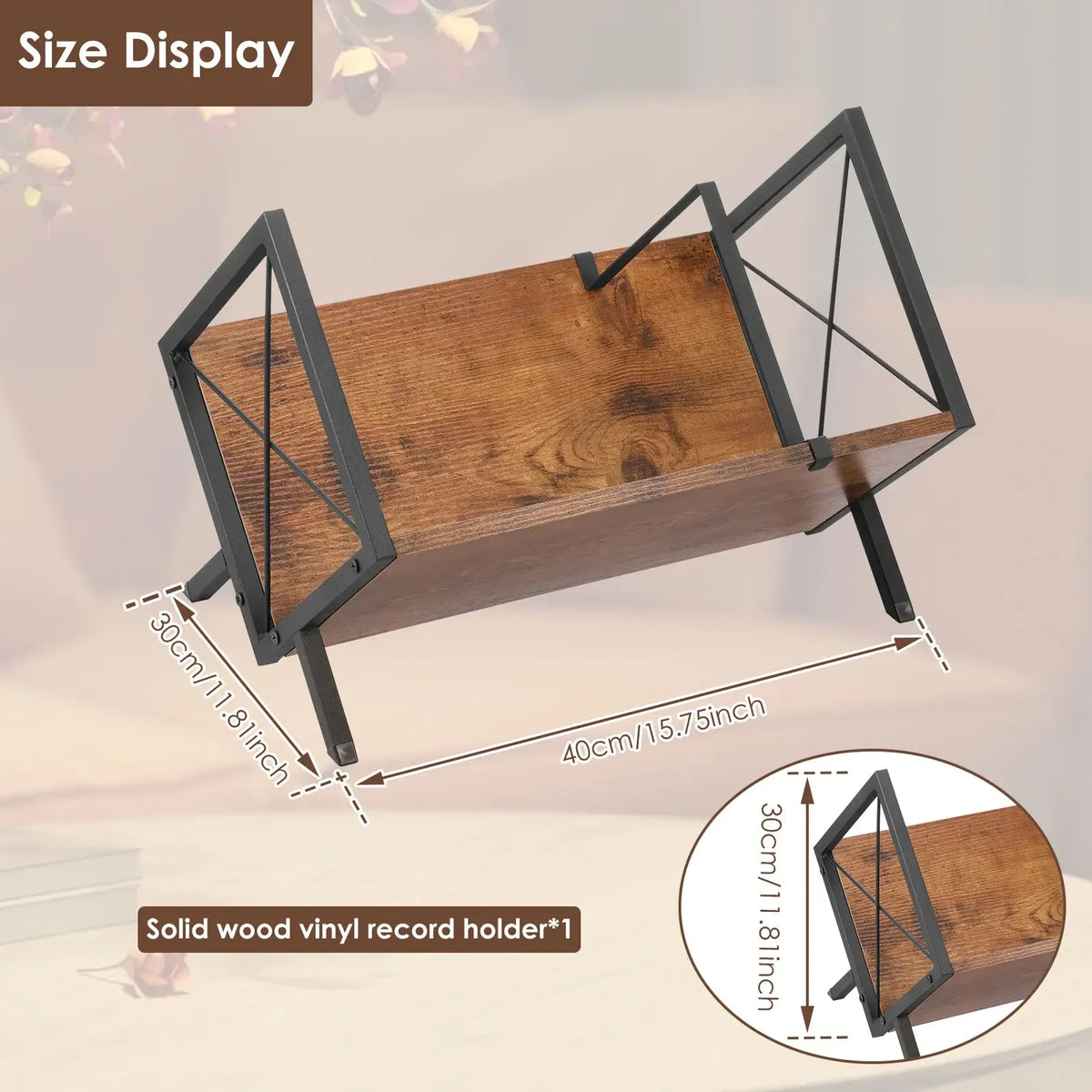 Vinyl Record Storage Rack – Wood & Metal Stand with Divider