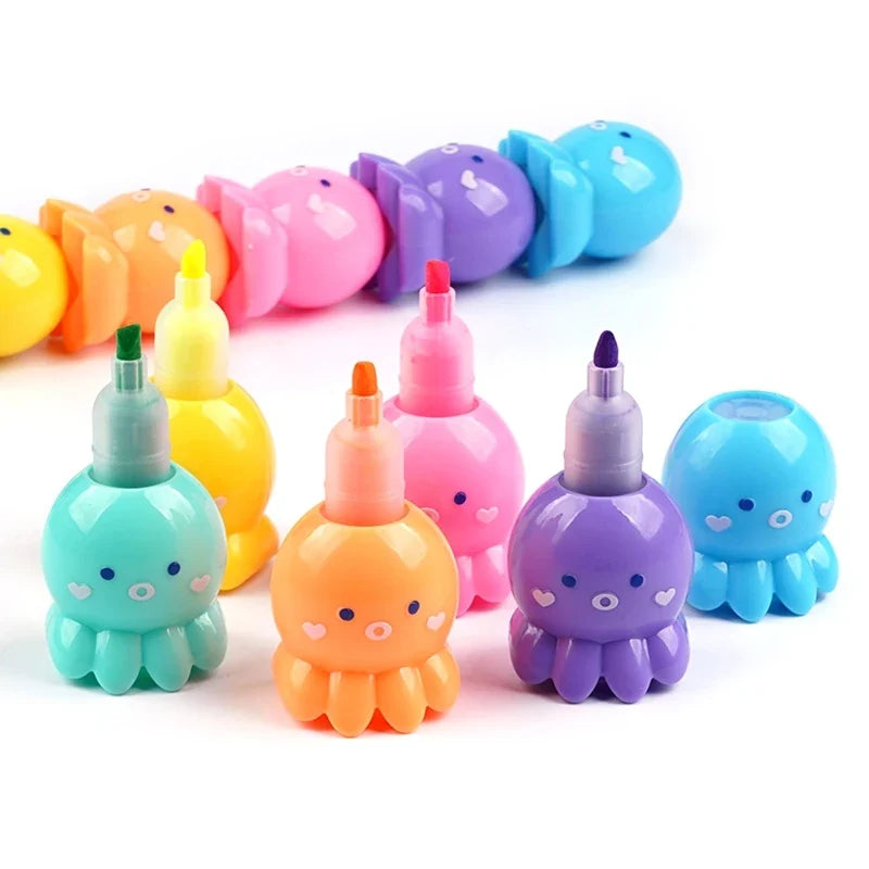 Octopus Highlighter Pens – 5-Pack Pastel Colors for Kids
