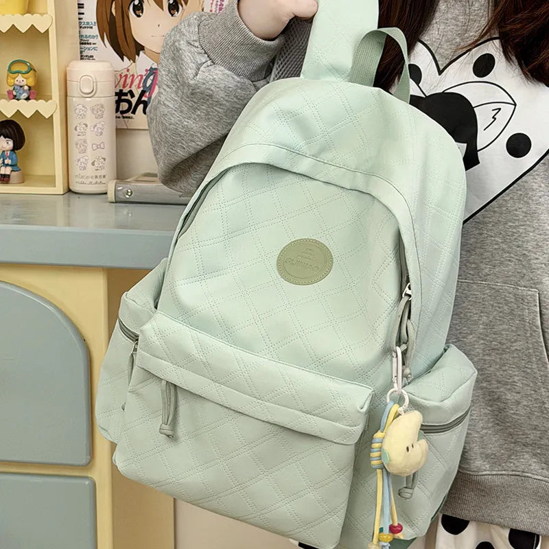 Korean Minimalist Diamond Pattern Women's Backpack Large Capacity