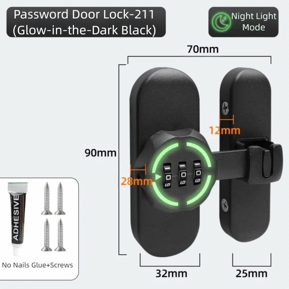 Zinc Alloy Mechanical Password Lock – 90/180° Sliding Door Bolt