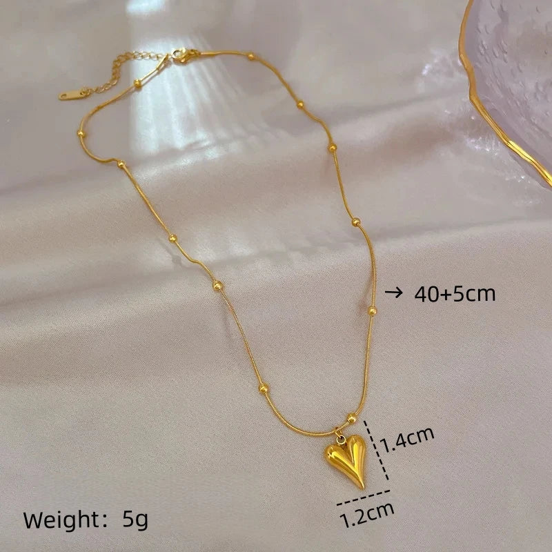 Beaded Heart Gold Clavicle Chain Necklace for Women