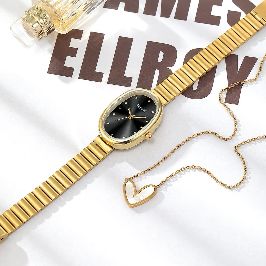 Timetti Women's Oval Quartz Watch – Elegant Daily Timepiece