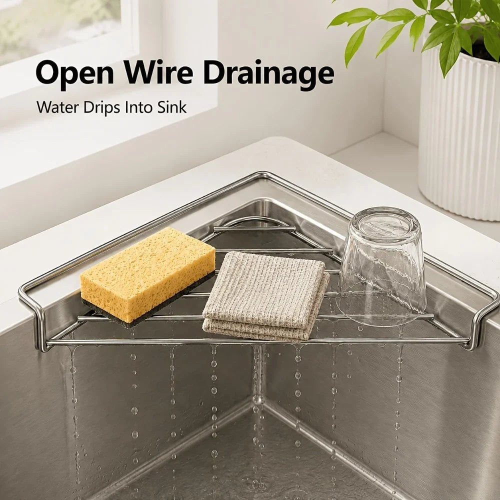 Stainless Steel Triangle Corner Sink Caddy – No Drill