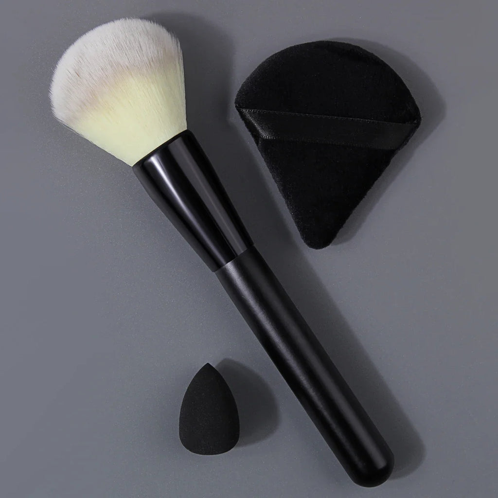 3-Piece Makeup Kit: Blush Brush, Sponge & Powder Puff | Nixie