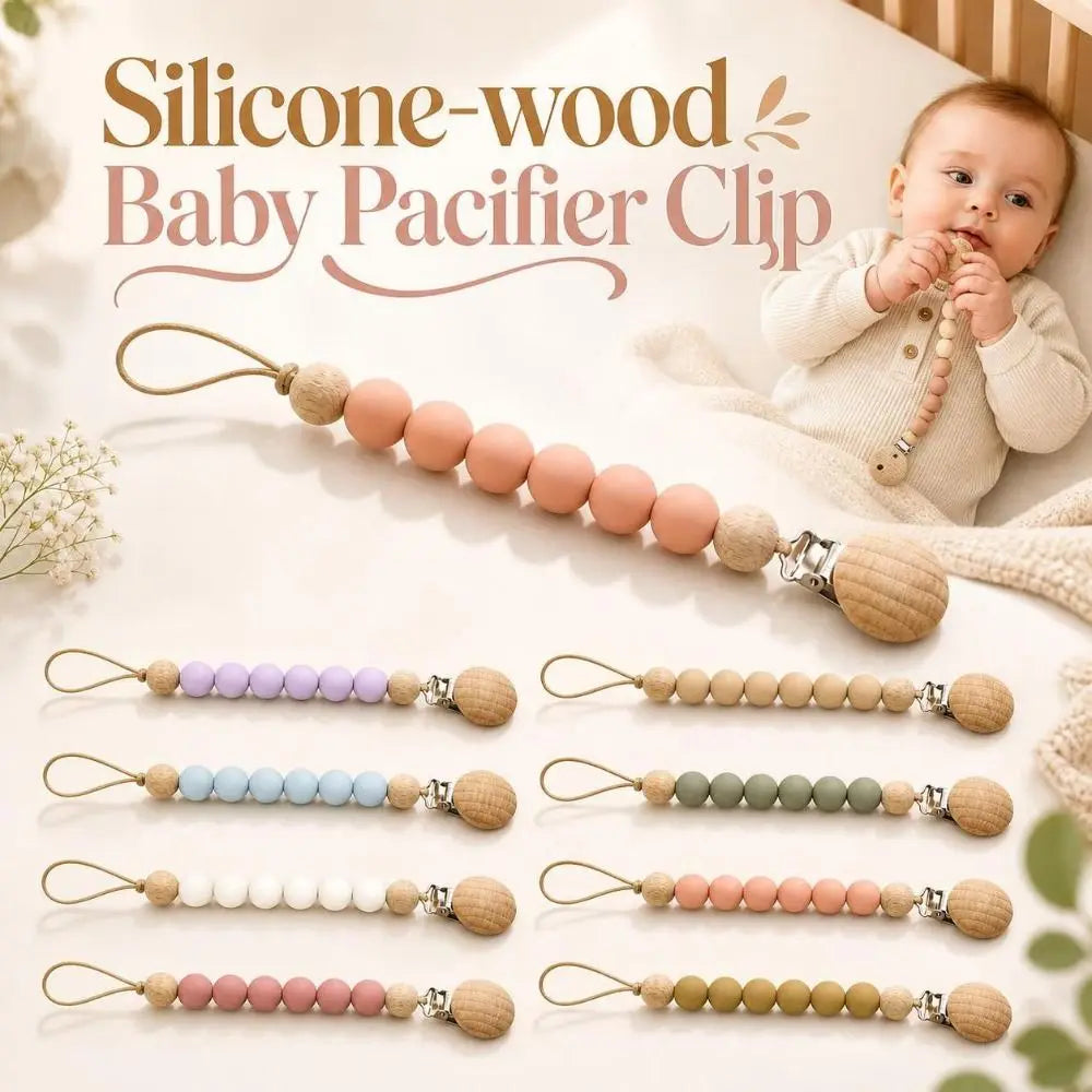 Silicone Wood Pacifier Clip – Food Grade Baby Soother Holder