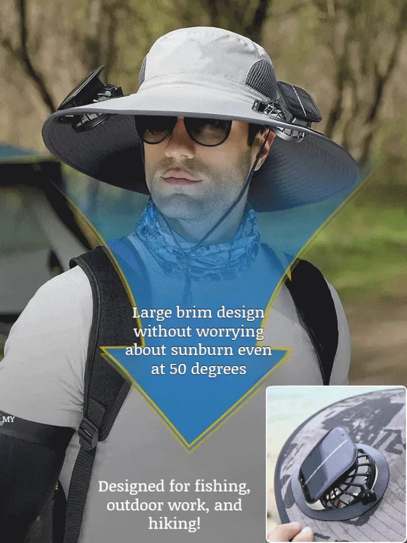 UV Protection Wide Brim Fan Hat – USB Rechargeable Cooling