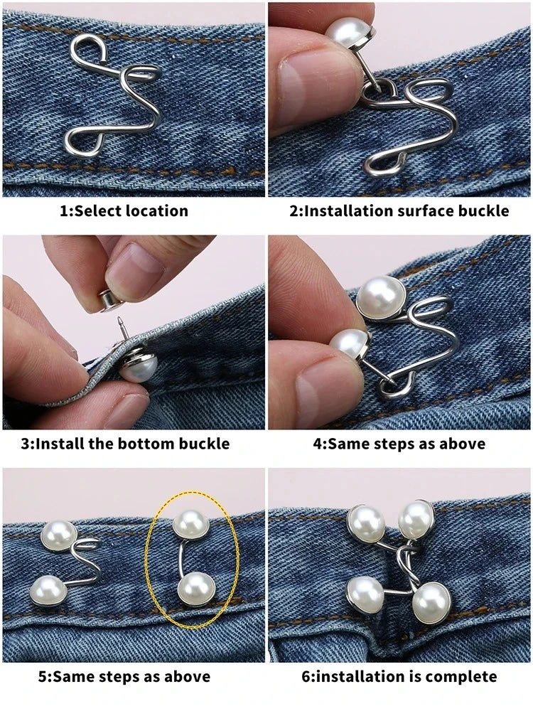 2pcs Adjustable Metal Jeans Waist Buckle Snap Fastener Button Set