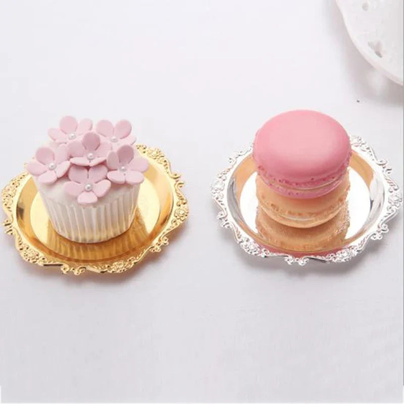 Silver & Gold Glossy Metal Tray – Decorative Serving Plate