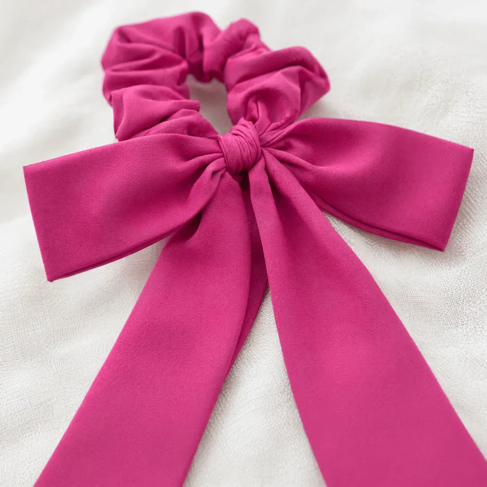 Elastic Bow Hair Tie Scrunchie with Long Ribbon Tails | Soft Fabric