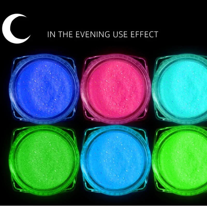 6-Color Glow Nail Glitter Powder Set – Sparkling DIY Manicure