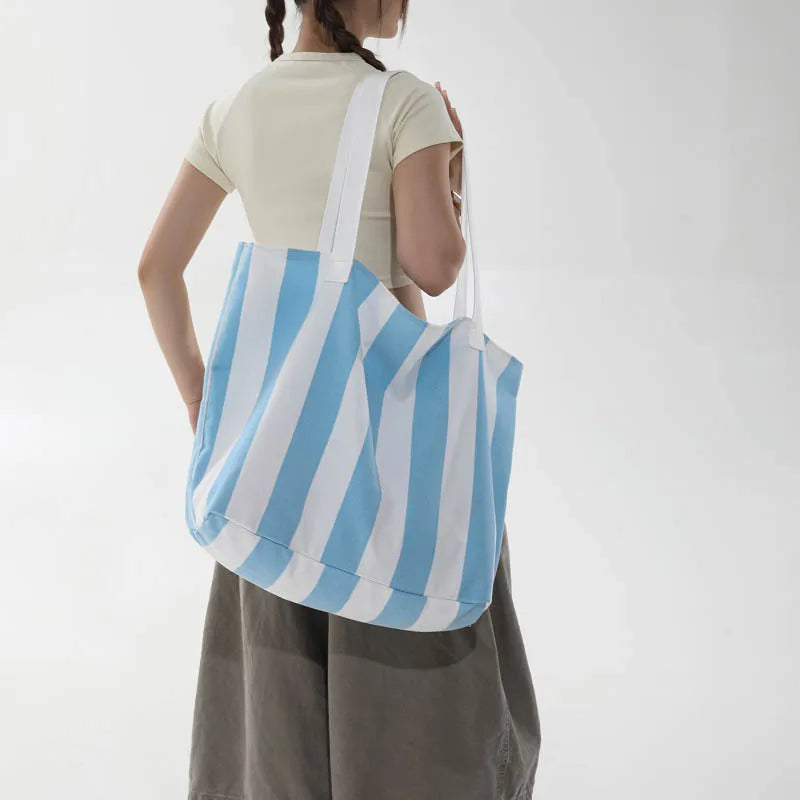 Women's Striped Canvas Tote Bag – Large Shoulder Handbag