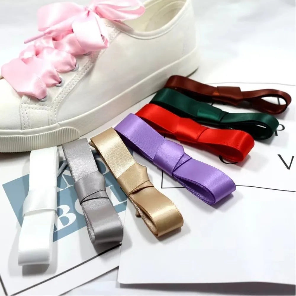 Satin Silk Flat Shoelaces – Smooth Double-Sided DIY Shoe Laces