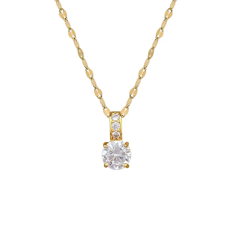 Geometric Zircon Pendant Necklace Gold Stainless Steel Chain