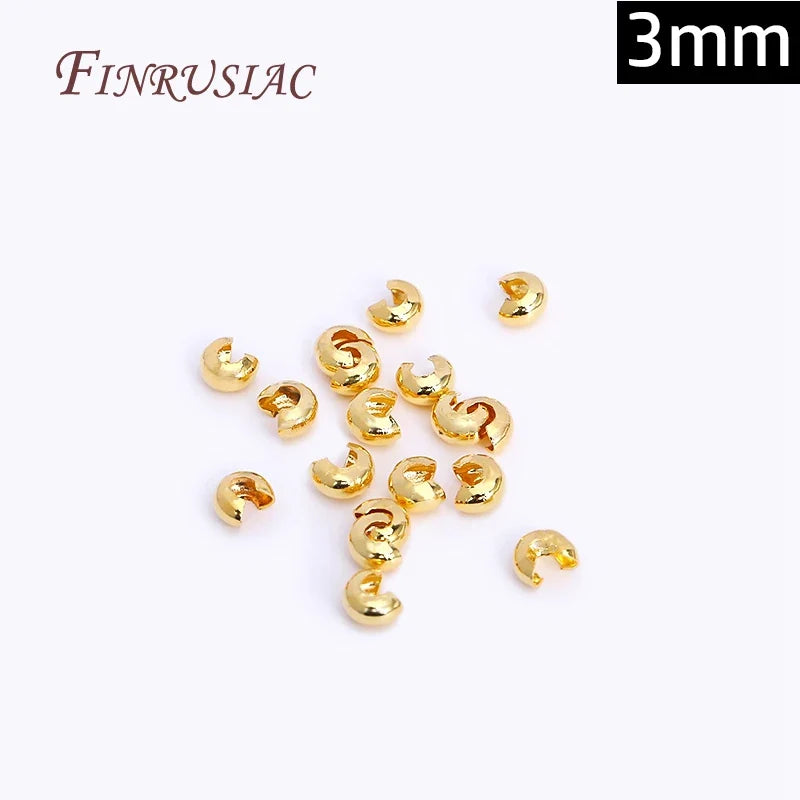 18K Gold Plated Crimp Bead Covers 3mm 4mm – 50–100 Pcs