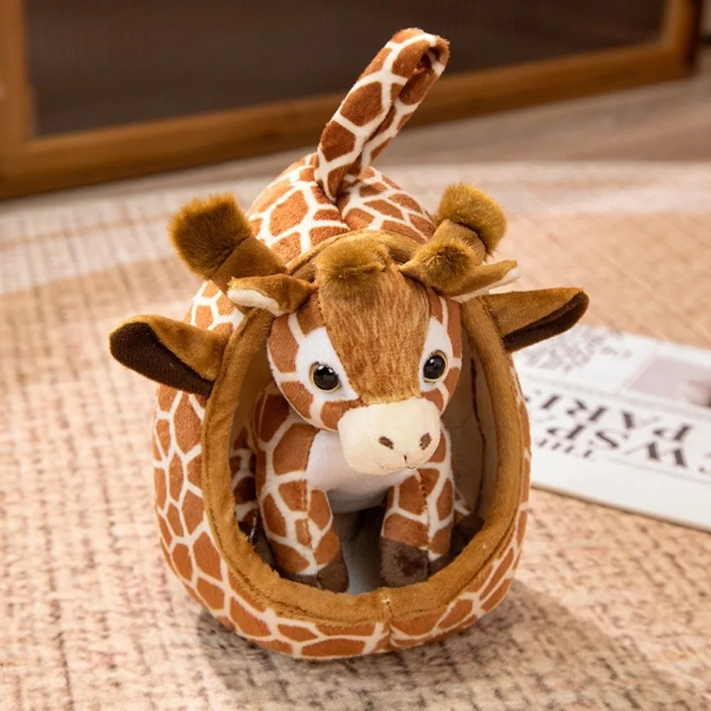 Soft Animal Plush Toy with Nest – Lion Tiger Leopard Doll Gift