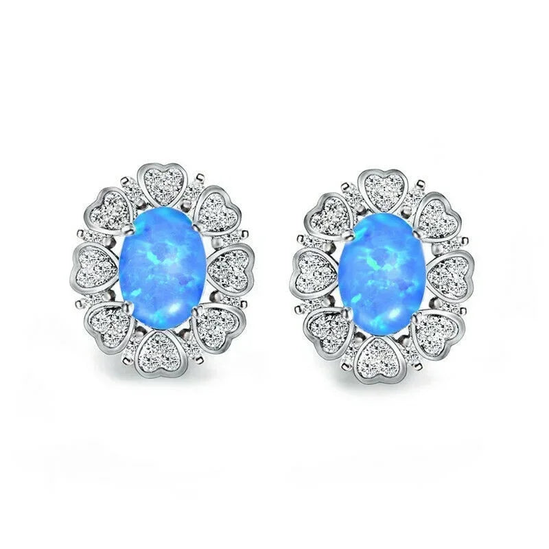 Vintage Blue White Glass Opal Stud Earrings – Nickel Free