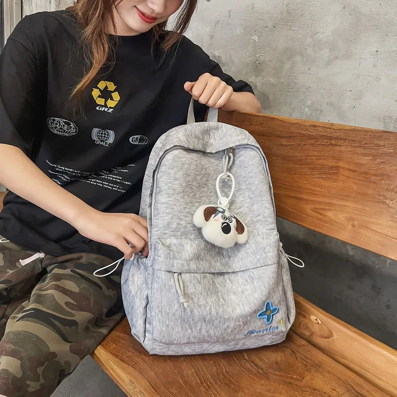 Japanese Snowflake Embroidered Canvas Backpack | Aesthetic Bag