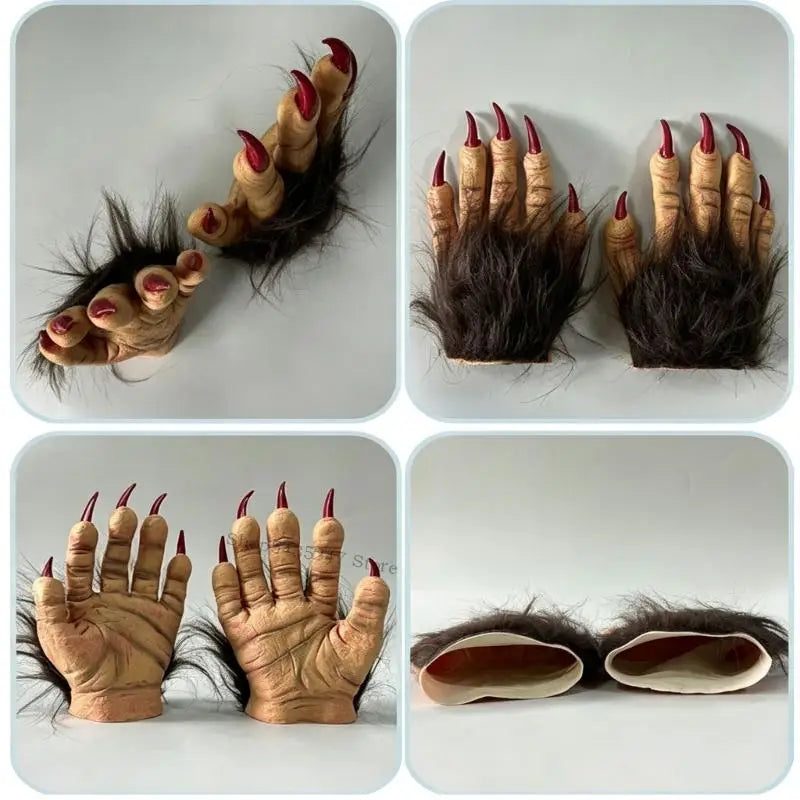 Halloween Claw Gloves Brown Plush & Latex Cosplay Hand Props
